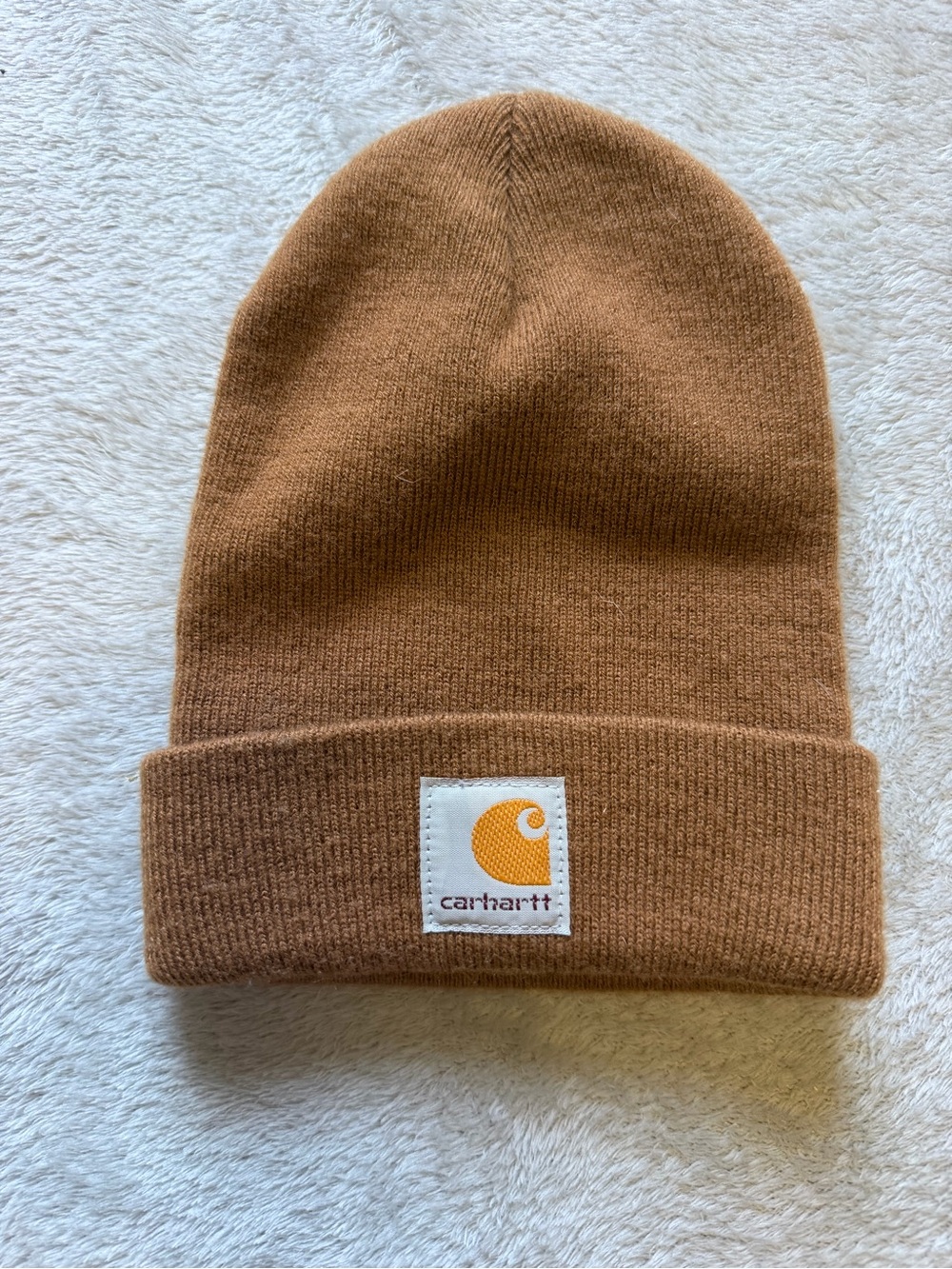 Carhartt Brown Beanie with Yellow Logo Patch